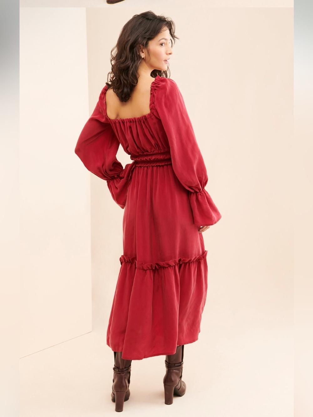 Anthropologie x OhSevenDays Willa Red Midi Dress Peasant Cottagecore Boho Medium - Picture 2 of 8
